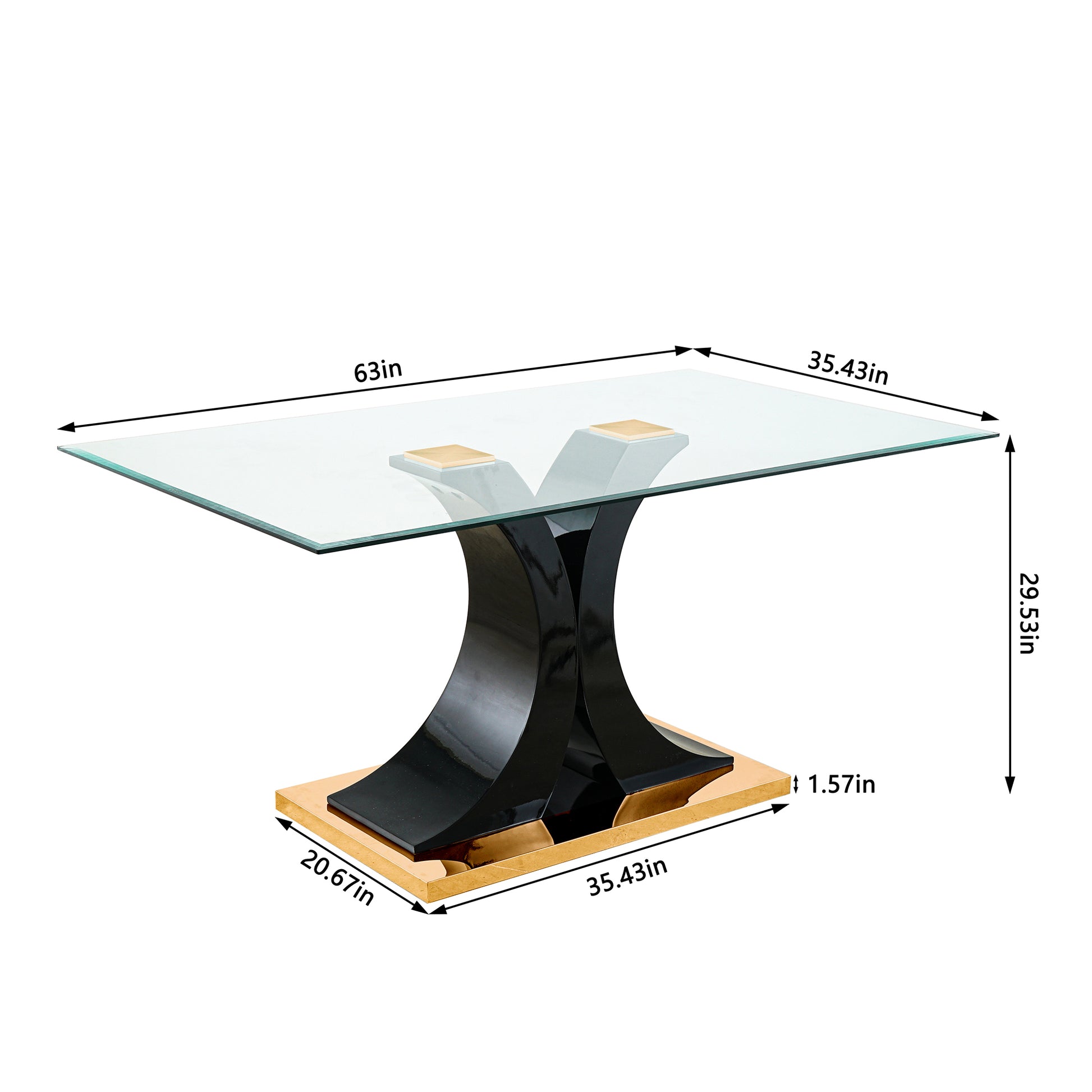 Modern Simple Table And Chair Set, One Table And Four Chairs. Transparent Tempered Glass Table Top, Solid Base. Gold Plated Metal Chair Legs Set Of 5 White Black Mdf Metal