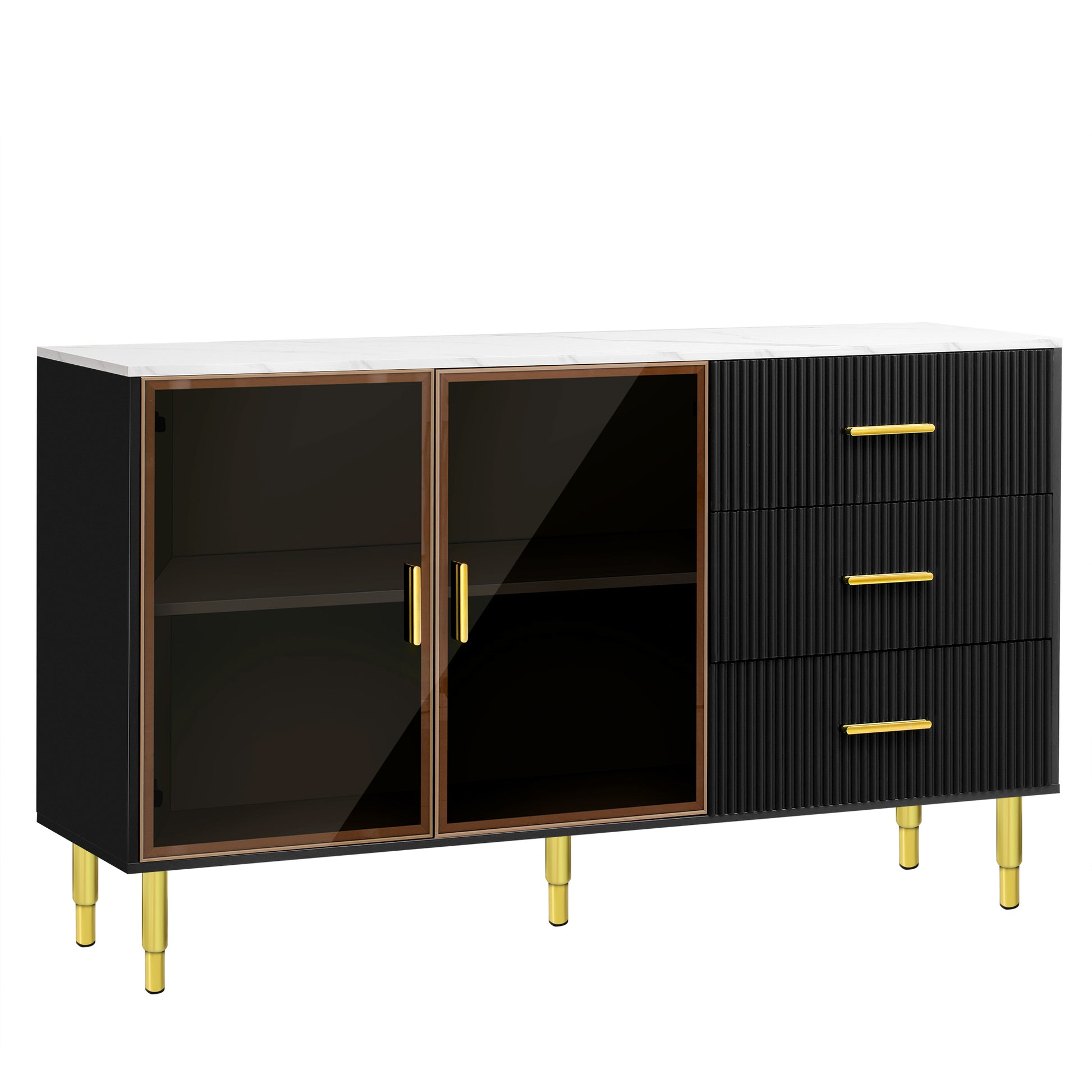 Modern Sideboard MDF Buffet Cabinet Marble black-mdf+glass