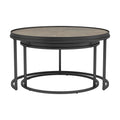 Weathered Elm And Gunmetal Round Nesting Table Gray Gray Primary Living Space Farmhouse,Rustic Round Wood Sled