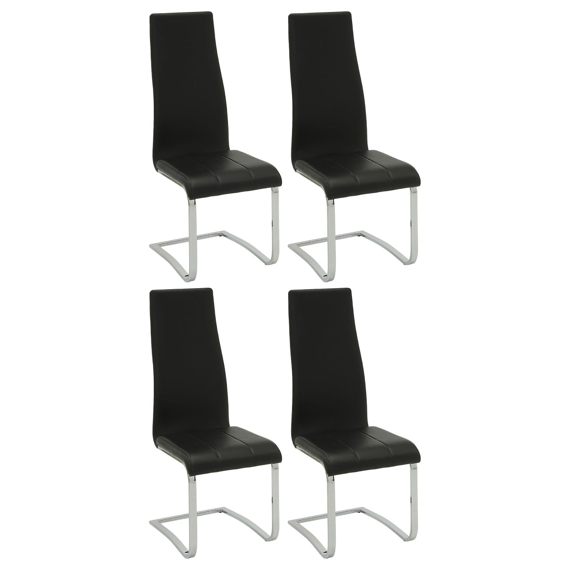 Black And Chrome High Back Side Chairs Set Of 4 Polyurethane Solid Black Dining Room Foam Spot Clean Contemporary,Modern Dining Chairs Solid Back Foam Faux Leather