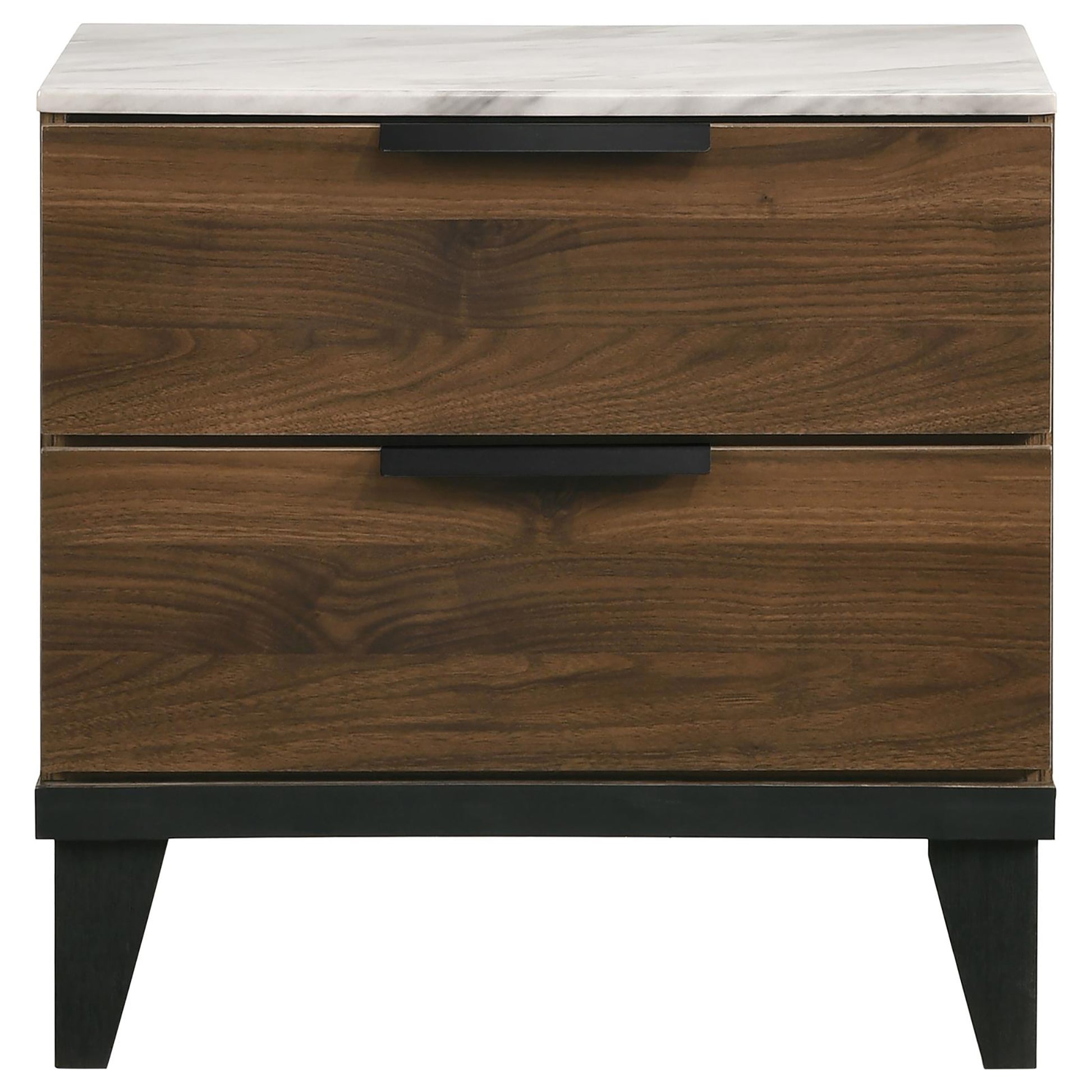 Walnut Brown 2 Drawer Faux Marble Top Nightstand Walnut Brown 2 Drawers Bedroom Drawer Storage Contemporary,Modern Rubberwood Drawers Walnut Wood