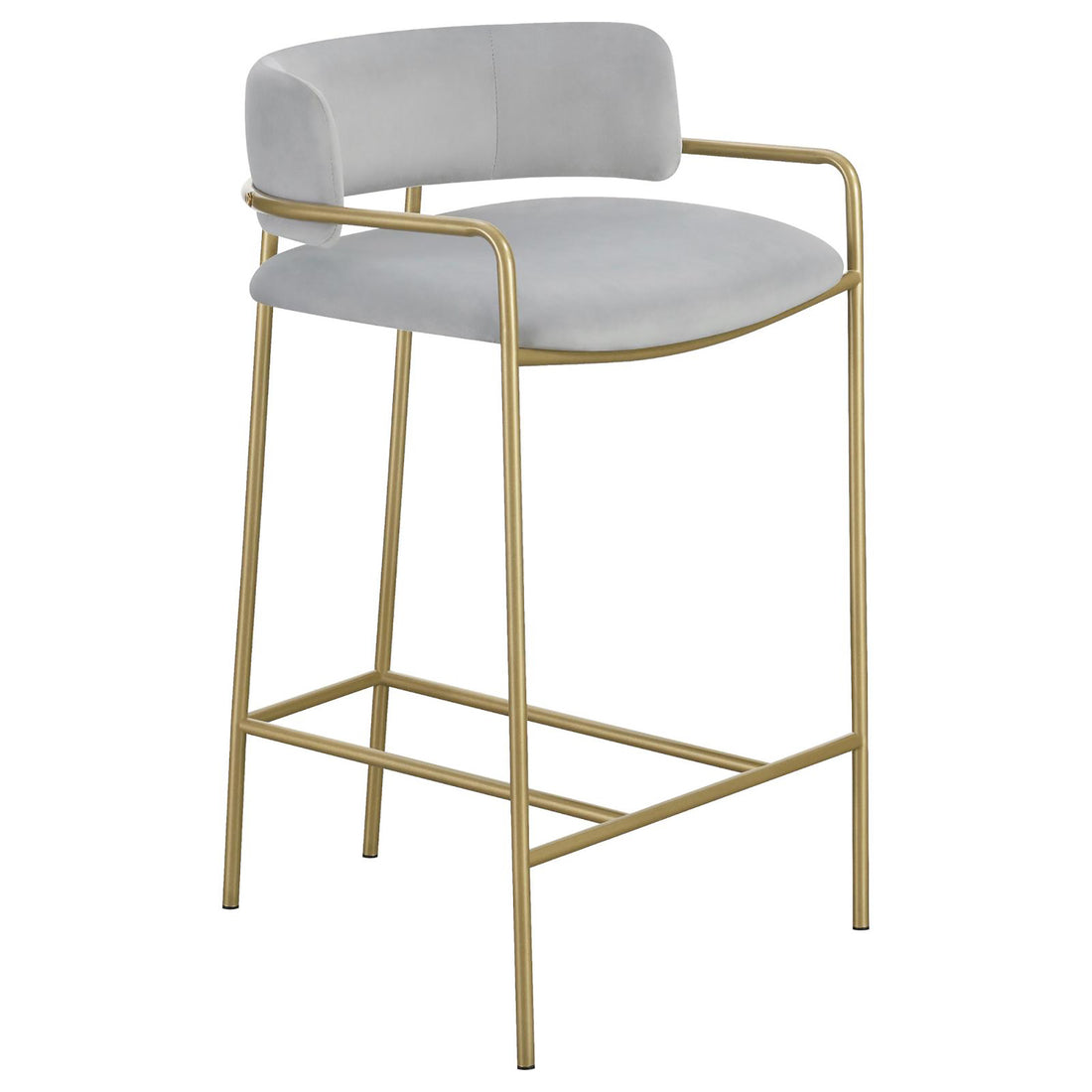 Grey And Gold Low Back Upholstered Stool Solid Grey Dining Room Foam Spot Clean Glam Bar Stools Solid Back Foam Velvet