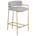 Grey And Gold Low Back Upholstered Stool Solid Grey Dining Room Foam Spot Clean Glam Bar Stools Solid Back Foam Velvet