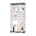 Two Door Led Lights Glass Display Cabinet 4 Shelves With Door, Floor Standing Curio Bookshelf For Living Room Bedroom Office, 64.7