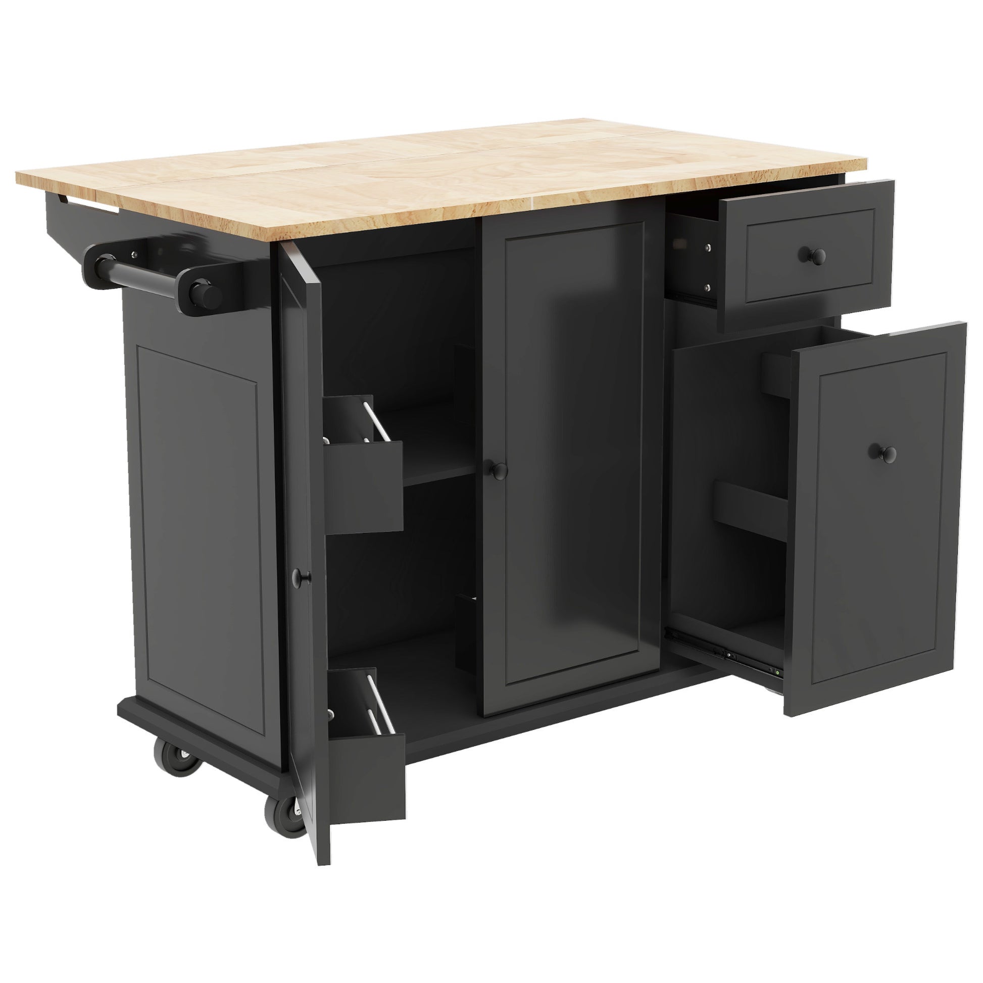 Kitchen Island with Drop Leaf, 53.9" Width Rolling