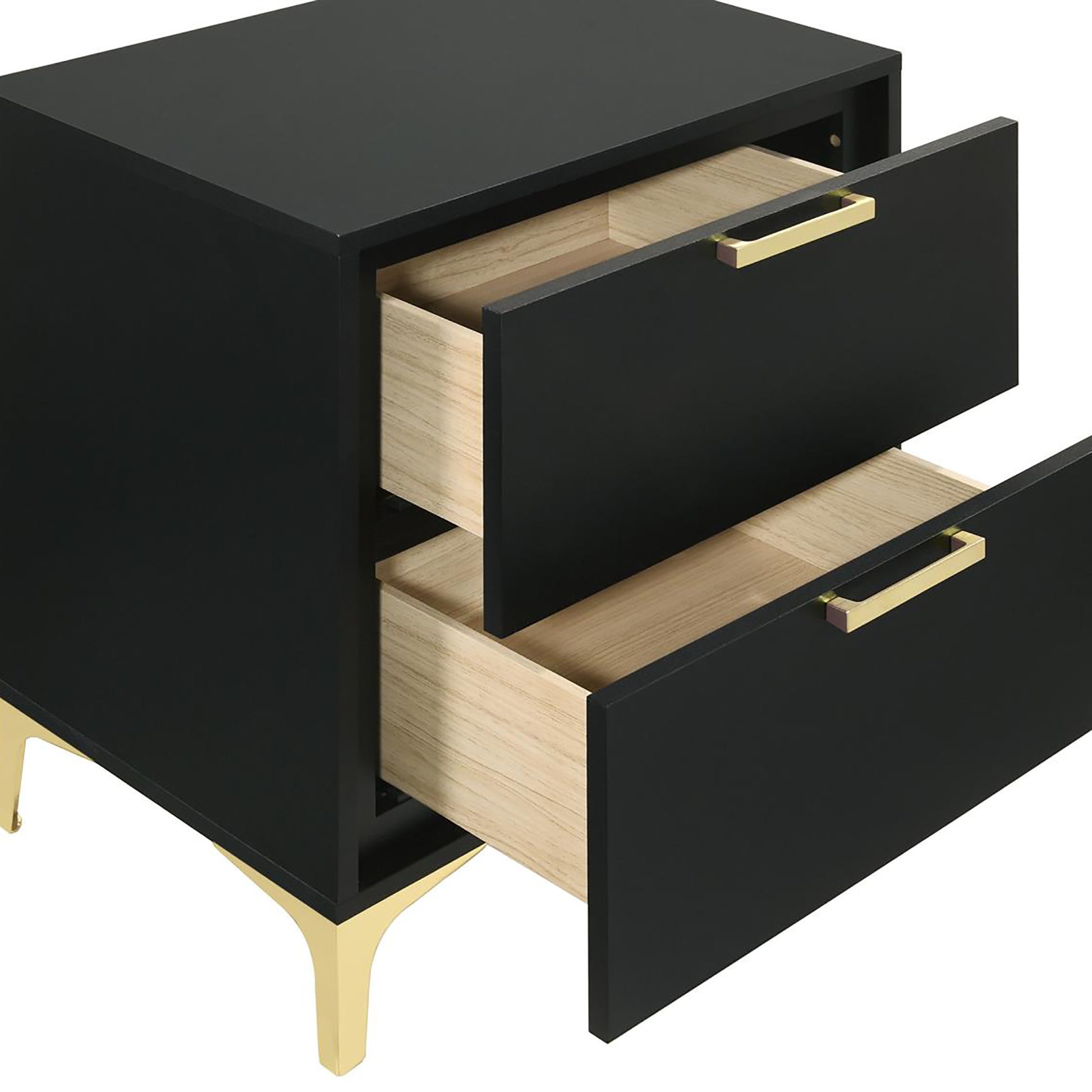 Black And Gold 2 Drawer Rectangular Nightstand Black 2 Drawers Bedroom Drawer Storage Glam Rubberwood Dovetail Joints Black Wood