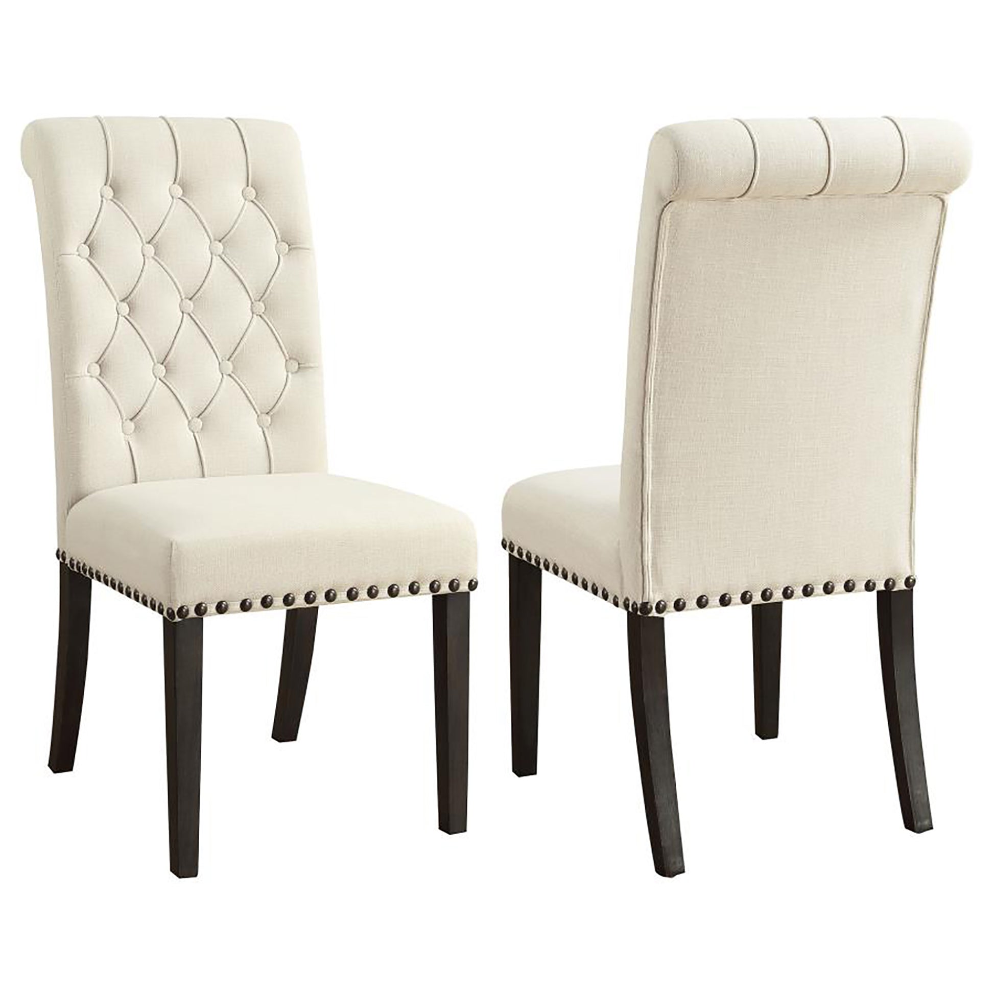 Beige And Smokey Black Tufted Side Chairs Set Of 2 Solid Beige Dining Room Foam Spot Clean Transitional Side Chair Rubberwood Tufted Back Foam Fabric