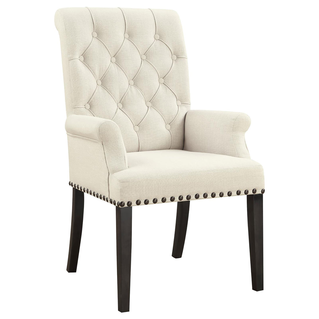 Beige And Smokey Black Tufted Arm Chair Solid Beige Dining Room Foam Spot Clean Transitional Arm Chair Rubberwood Tufted Back Foam Fabric