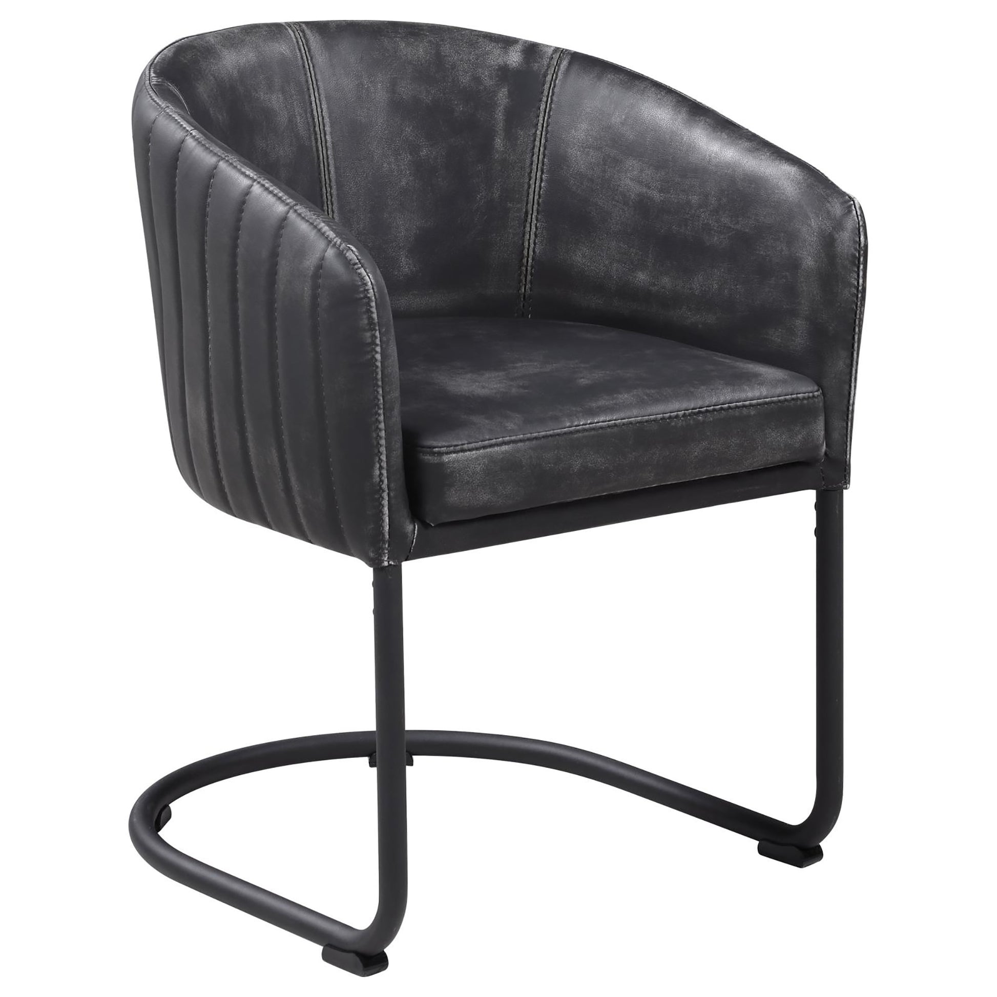 Anthracite And Matte Black Barrel Dining Chair Solid Black Dining Room Foam Industrial Barrel Chair Solid Back Foam Faux Leather