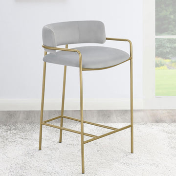 Grey And Gold Low Back Upholstered Stool Solid Grey Dining Room Foam Spot Clean Glam Bar Stools Solid Back Foam Velvet