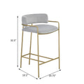 Grey And Gold Low Back Upholstered Stool Solid Grey Dining Room Foam Spot Clean Glam Bar Stools Solid Back Foam Velvet