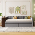 Twin Size Upholstered Daybed With Storage Armrest And 2 Drawers, Multi Functional Daybed With Cup Holder And A Set Of Usb Ports And Sockets, Gray Gray Upholstered