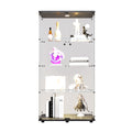 Two Door Led Lights Glass Display Cabinet 4 Shelves With Door, Floor Standing Curio Bookshelf For Living Room Bedroom Office, 64.7