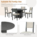 5 Piece Retro Functional Dining Set, 1 Extendable Table With A 16 Inch Leaf And 4 Upholstered Chairs For Dining Room And Kitchen Gray Gray Solid Wood