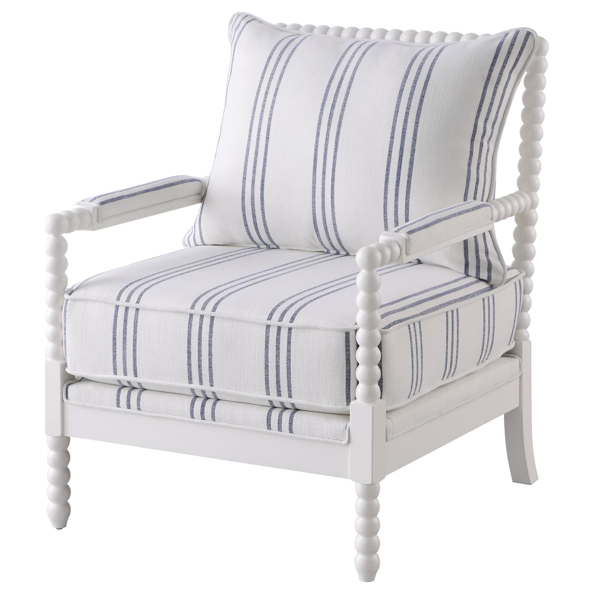 White And Navy Upholstered Stripe Accent Chair White White Primary Living Space Traditional Foam Fabric