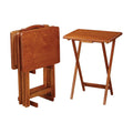 Golden Brown 5 Piece Tray Table Set With Stand Brown Light Brown Folding Primary Living Space Transitional Rubberwood Rectangular Coffee & End Tables Wood