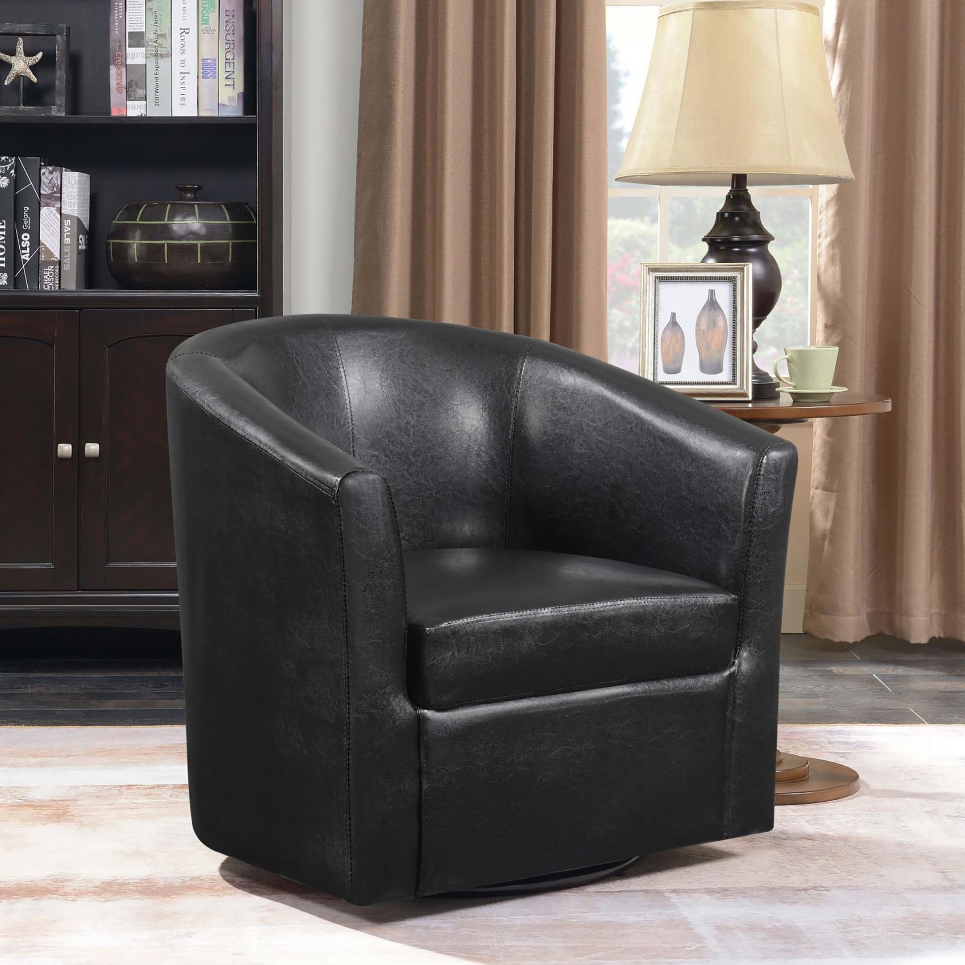 Dark Brown Swivel Armchair Brown Primary Living Space Contemporary,Modern Foam Faux Leather