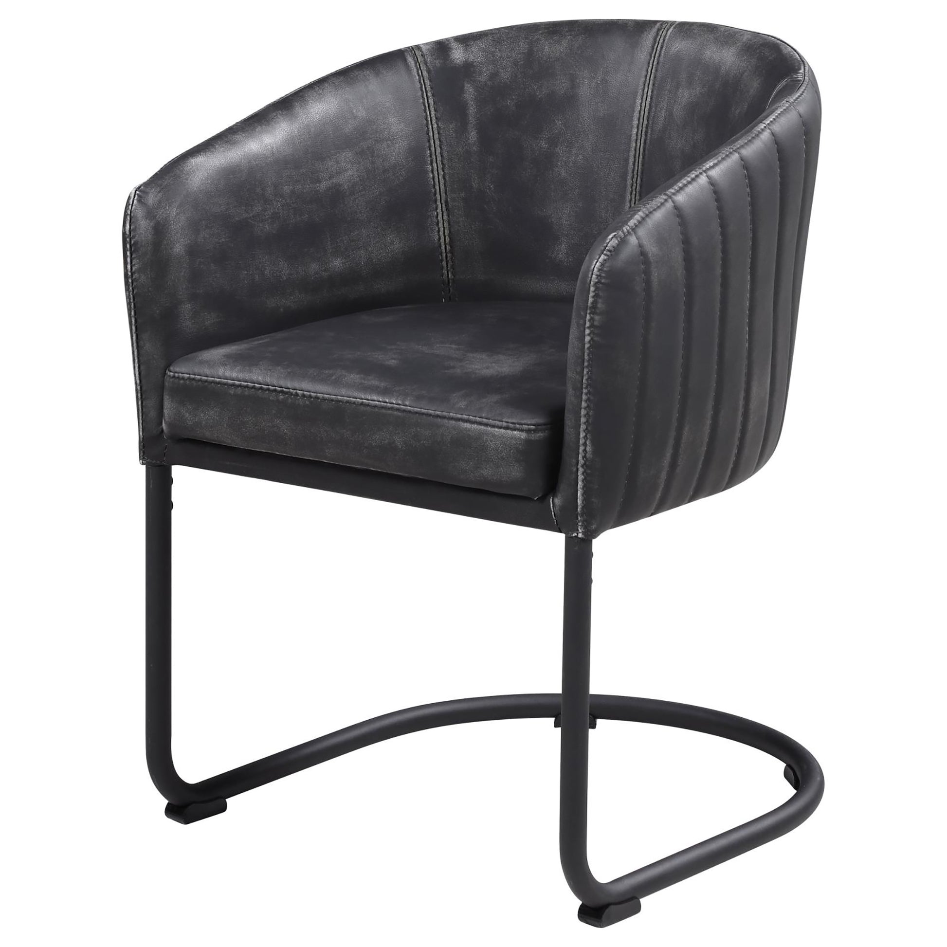 Anthracite And Matte Black Barrel Dining Chair Solid Black Dining Room Foam Industrial Barrel Chair Solid Back Foam Faux Leather