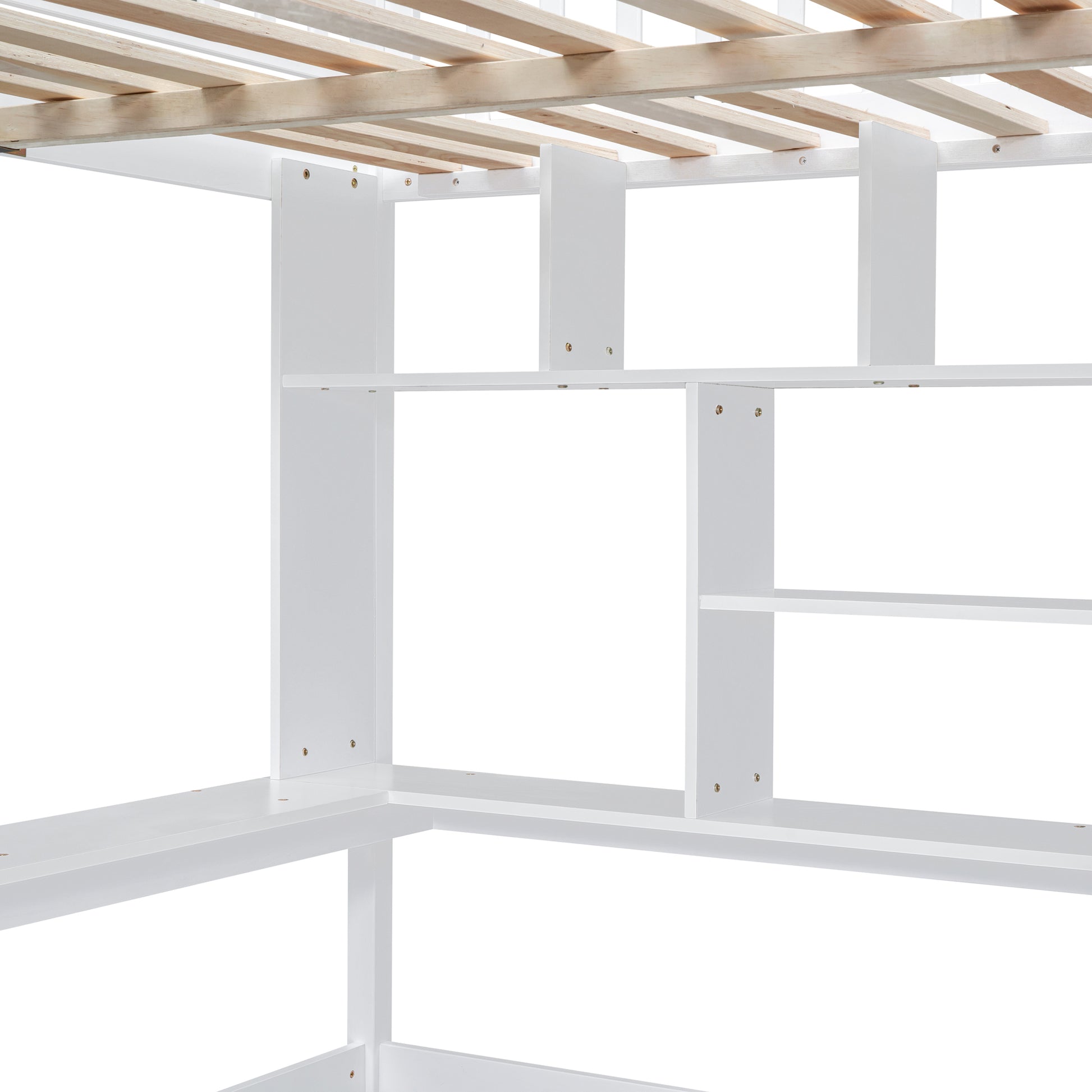 Full Size Loft Bed With Bookshelf,Drawers,Desk,And Wardrobe White Full White Solid Wood