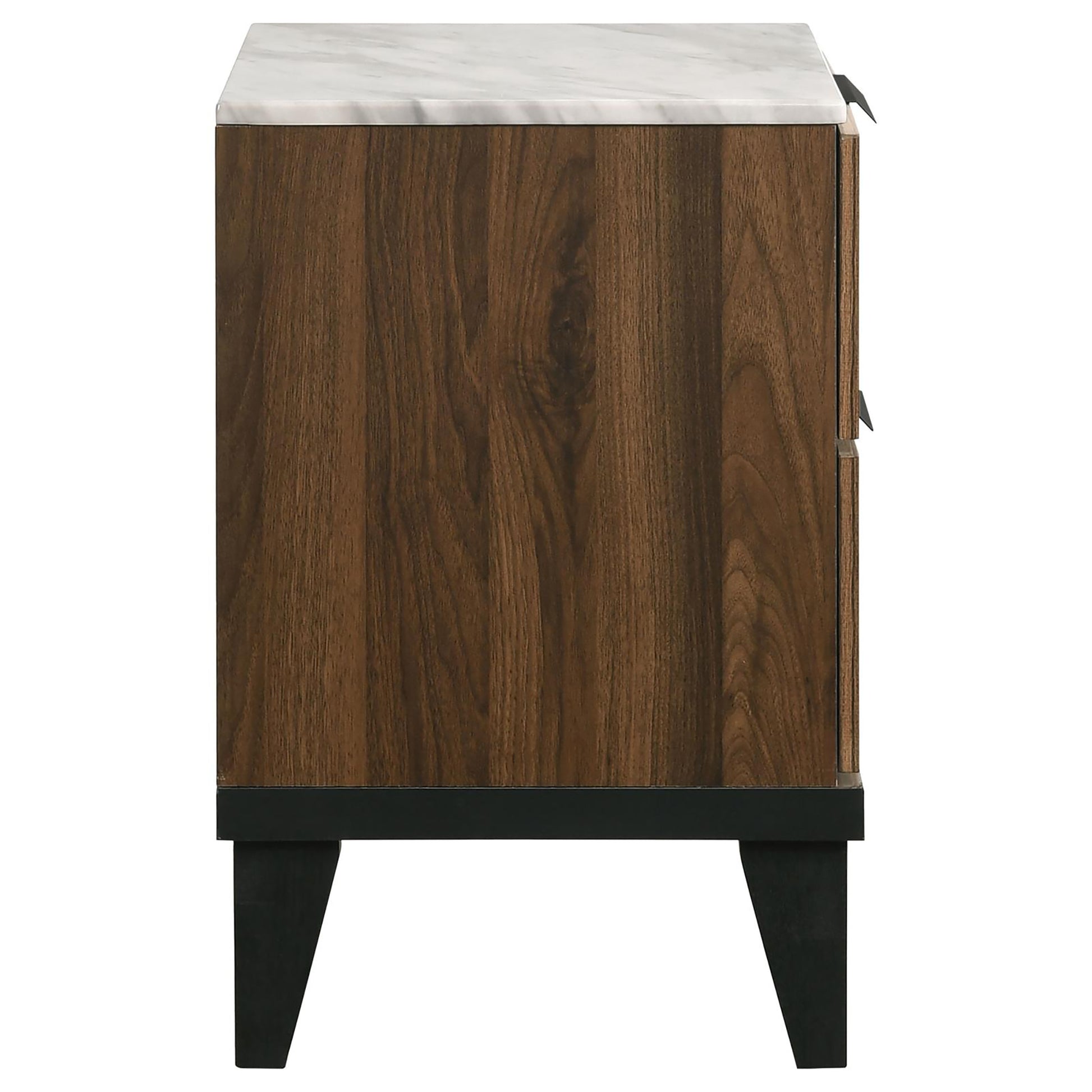 Walnut Brown 2 Drawer Faux Marble Top Nightstand Walnut Brown 2 Drawers Bedroom Drawer Storage Contemporary,Modern Rubberwood Drawers Walnut Wood