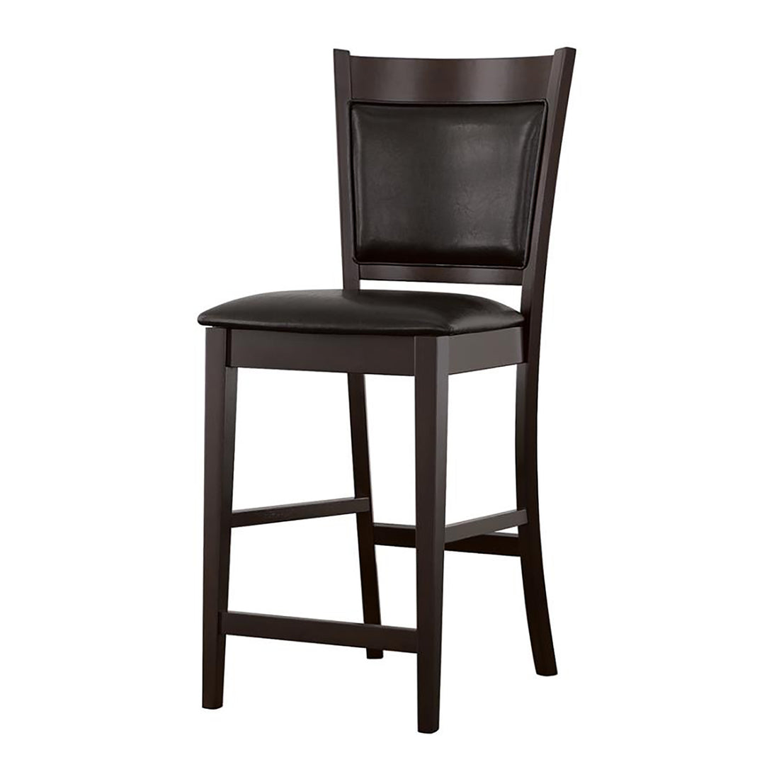 Black And Espresso Upholstered Counter Height Stools Set Of 2 Solid Black Espresso Dining Room Foam Spot Clean Transitional Bar Stools Rubberwood Open Back Foam Faux Leather