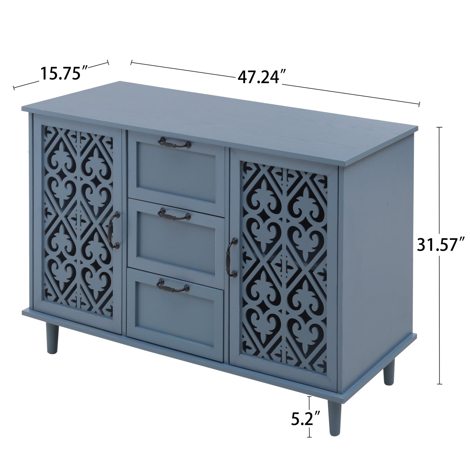 2 Door 3 Drawer Cabinet, American Furniture, Suitable For Bedroom, Living Room, Study Blue Particle Board