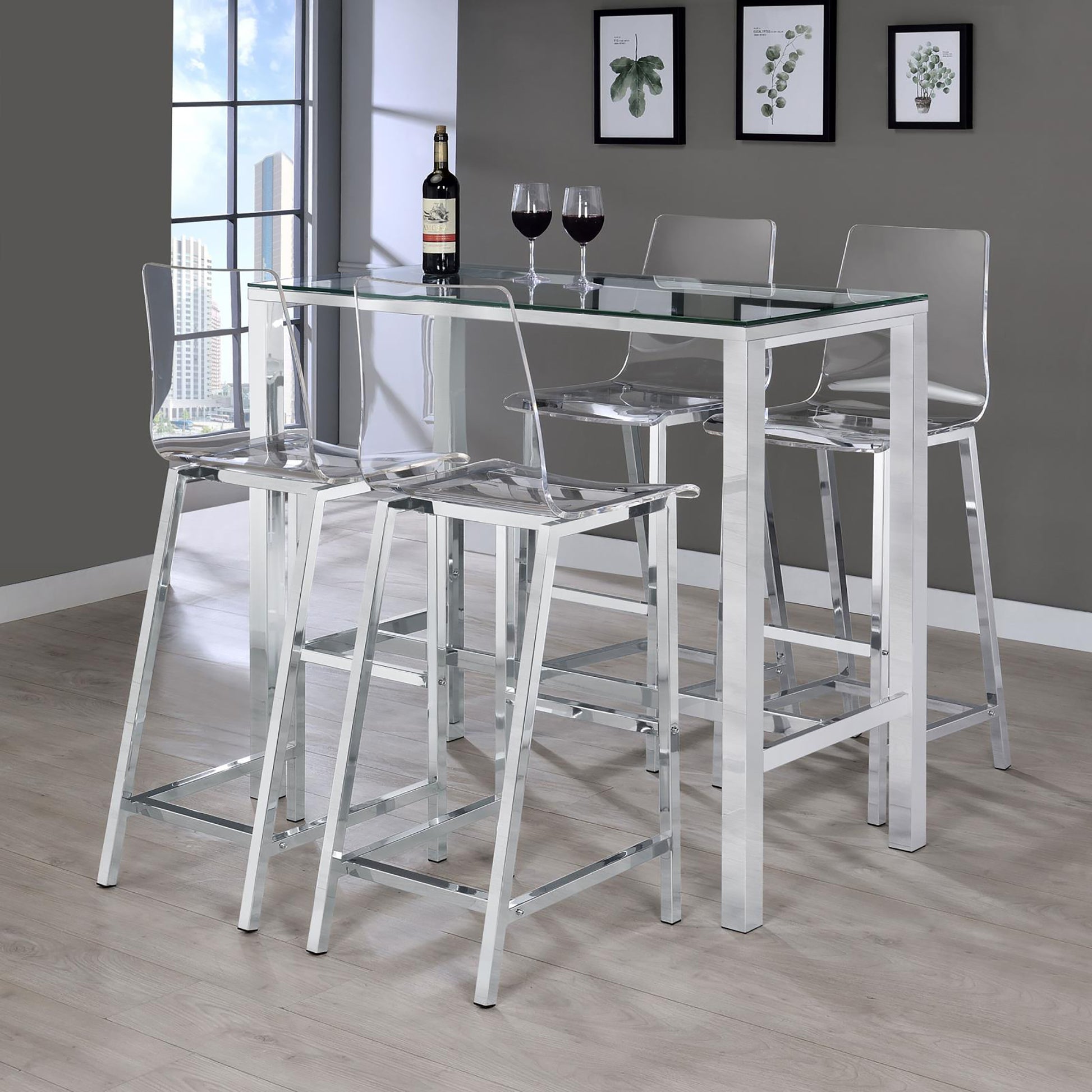 Clear And Chrome Bar Stools Set Of 2 Solid Clear Dining Room Wipe Clean Rectangular Contemporary,Modern Bar Stools Solid Back Acrylic