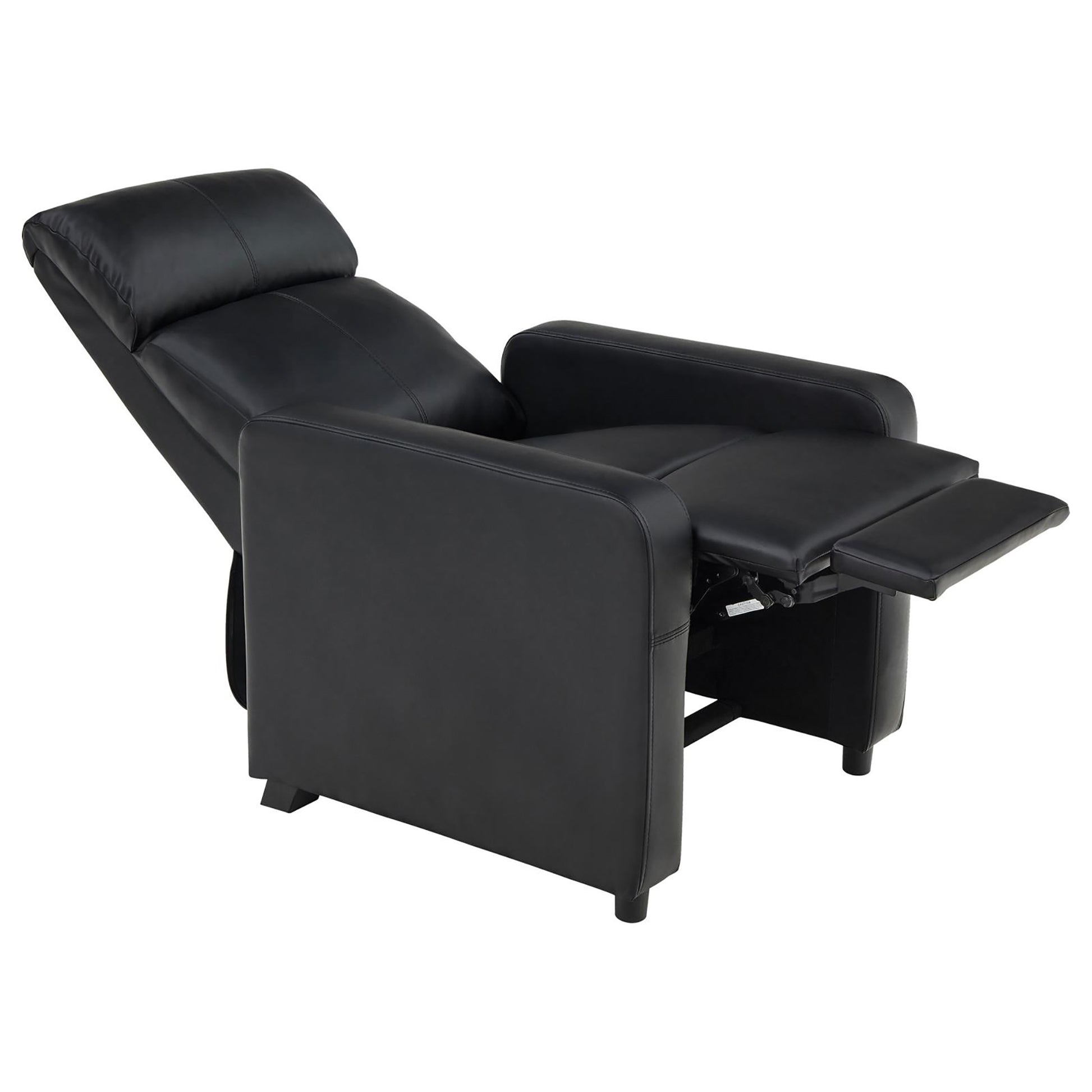 Black Upholstered Push Back Recliner Black Faux Leather Manual Push Back Wood Primary Living Space Medium Firm Tufted Back Contemporary,Modern Fir Square Arms Foam Faux Leather