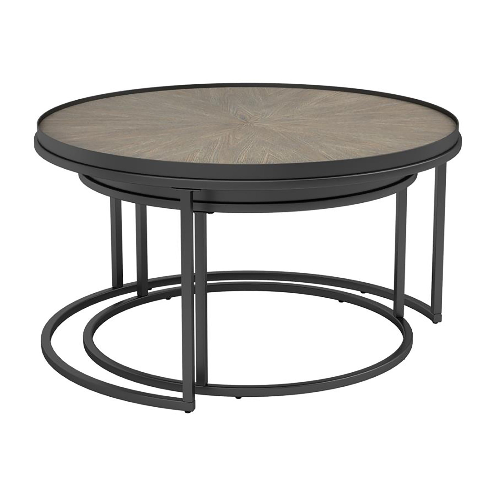 Weathered Elm And Gunmetal Round Nesting Table Gray Gray Primary Living Space Farmhouse,Rustic Round Wood Sled