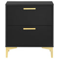 Black And Gold 2 Drawer Rectangular Nightstand Black 2 Drawers Bedroom Drawer Storage Glam Rubberwood Dovetail Joints Black Wood