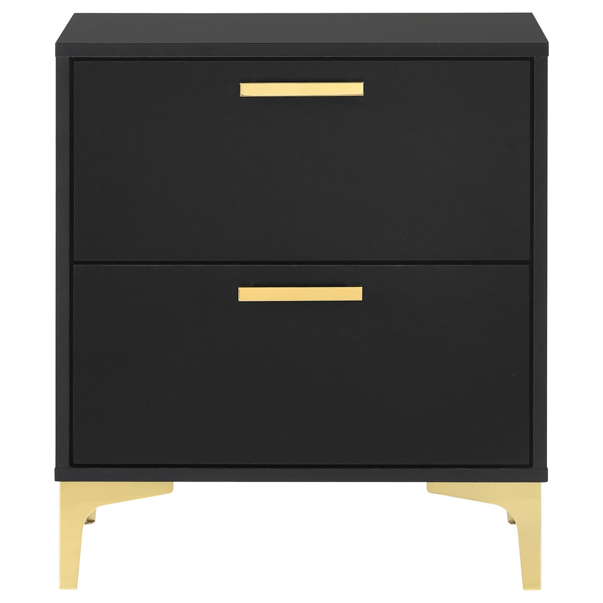 Black And Gold 2 Drawer Rectangular Nightstand Black 2 Drawers Bedroom Drawer Storage Glam Rubberwood Dovetail Joints Black Wood