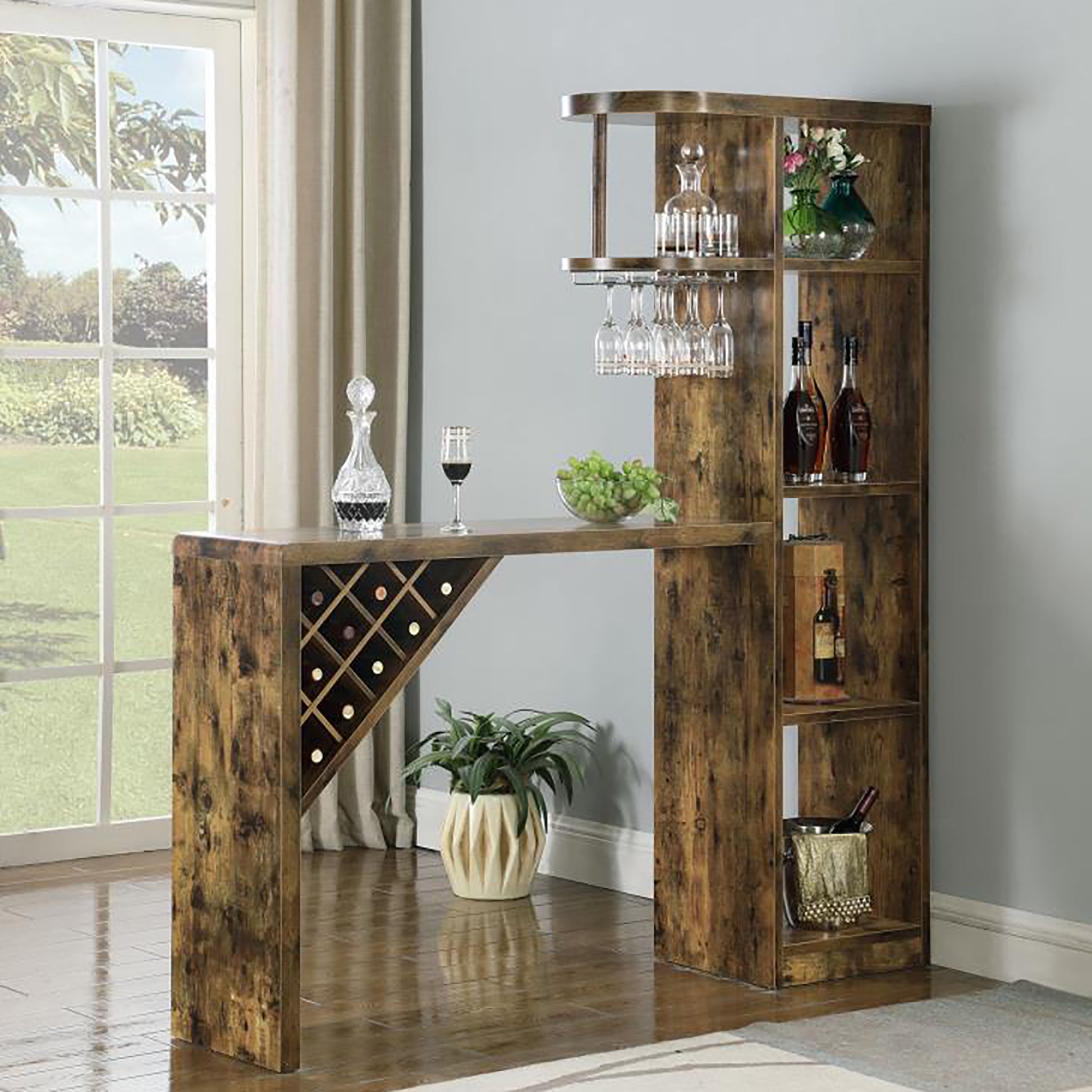 Antique Nutmeg Bar Table With Wine Storage Brown Brown Dining Room Farmhouse,Rustic Kitchen & Dining Tables Wood