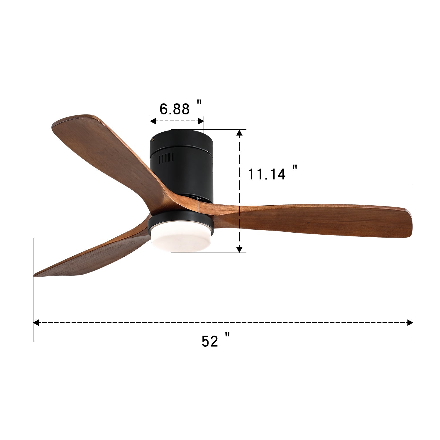 52 Inch Wooden Ceiling Fan, With 18W Led Light 3 Solid black-metal & wood