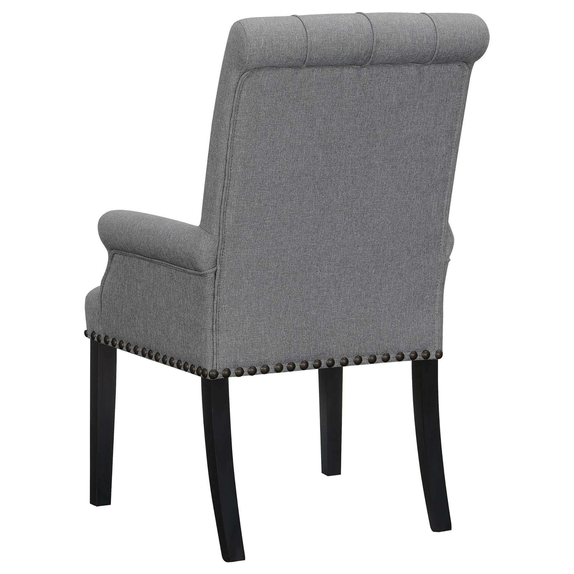 Grey Tufted Arm Chairs With Trim Solid Grey Espresso Dining Room Foam Spot Clean Transitional Arm Chair Rubberwood Tufted Back Foam Fabric