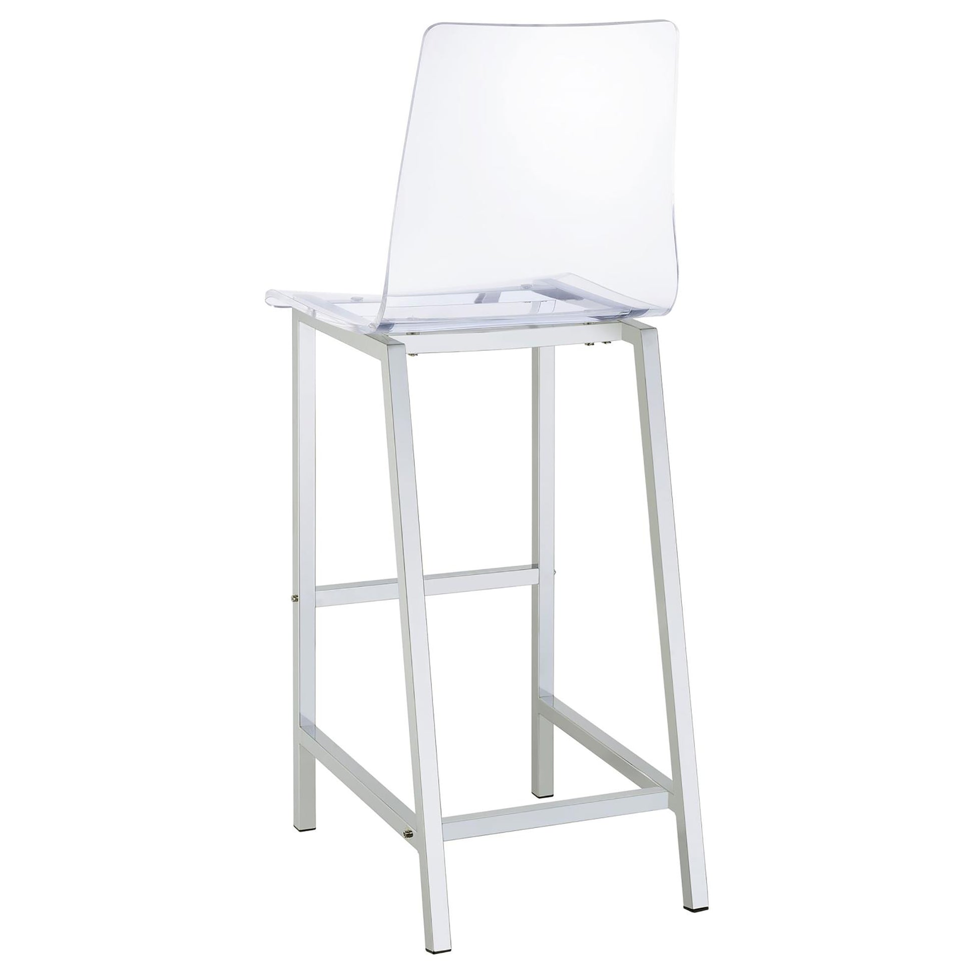 Clear And Chrome Bar Stools Set Of 2 Solid Clear Dining Room Wipe Clean Rectangular Contemporary,Modern Bar Stools Solid Back Acrylic