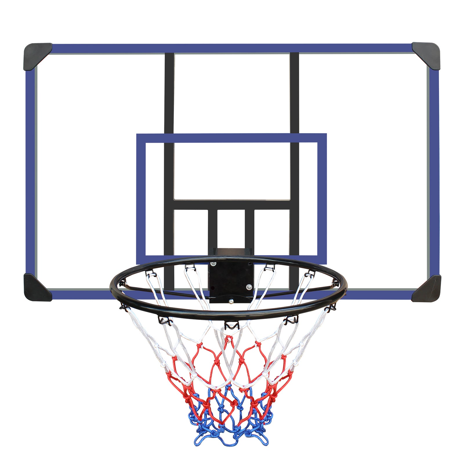 Wall Mounted Basketball Hoop, 45 X 29 Inches Shatterproof Back, Folding Hoop, Durable Hoop And All Weather Mesh For Indoor And Outdoor Use Black Blue Iron