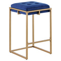 Blue And Gold Square Counter Height Stools Set Of 2 Solid Blue Dining Room Foam Spot Clean Square Contemporary,Modern Bar Stools Foam Velvet