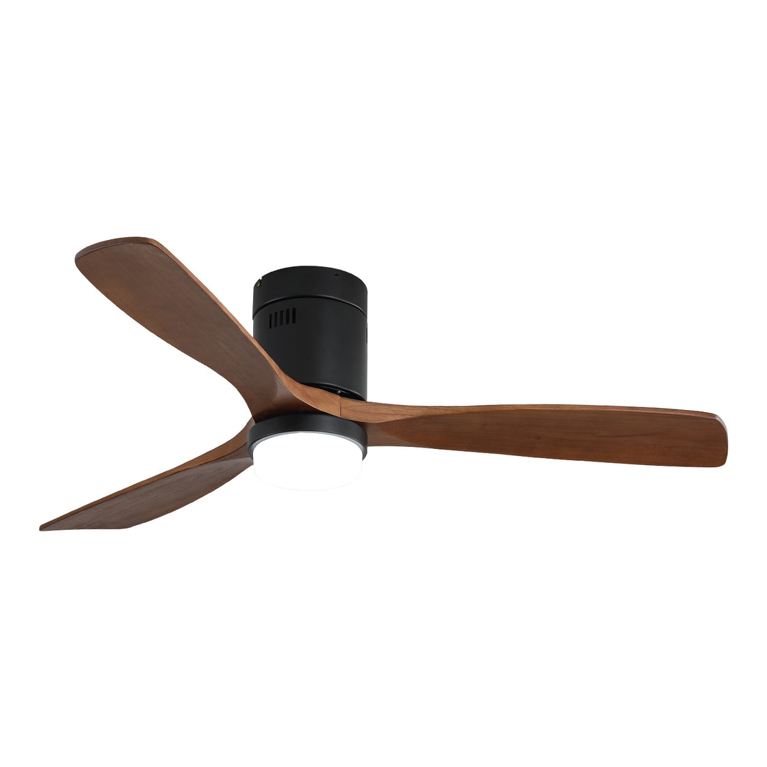52 Inch Wooden Ceiling Fan, With 18W Led Light 3 Solid black-metal & wood