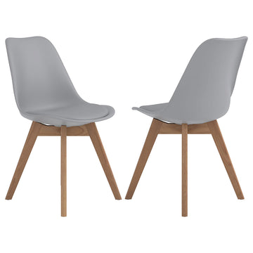 Grey And Natural Oak Padded Side Chairs Set Of 2 Solid Grey Light Brown Dining Room Foam Mid Century Modern Side Chair Oak Solid Back Foam Fabric