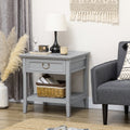 Side Table With Storage, Vintage End Table With Drawer And Open Shelf, Beside Table For Bedroom, Living Room, Gray Gray Mdf