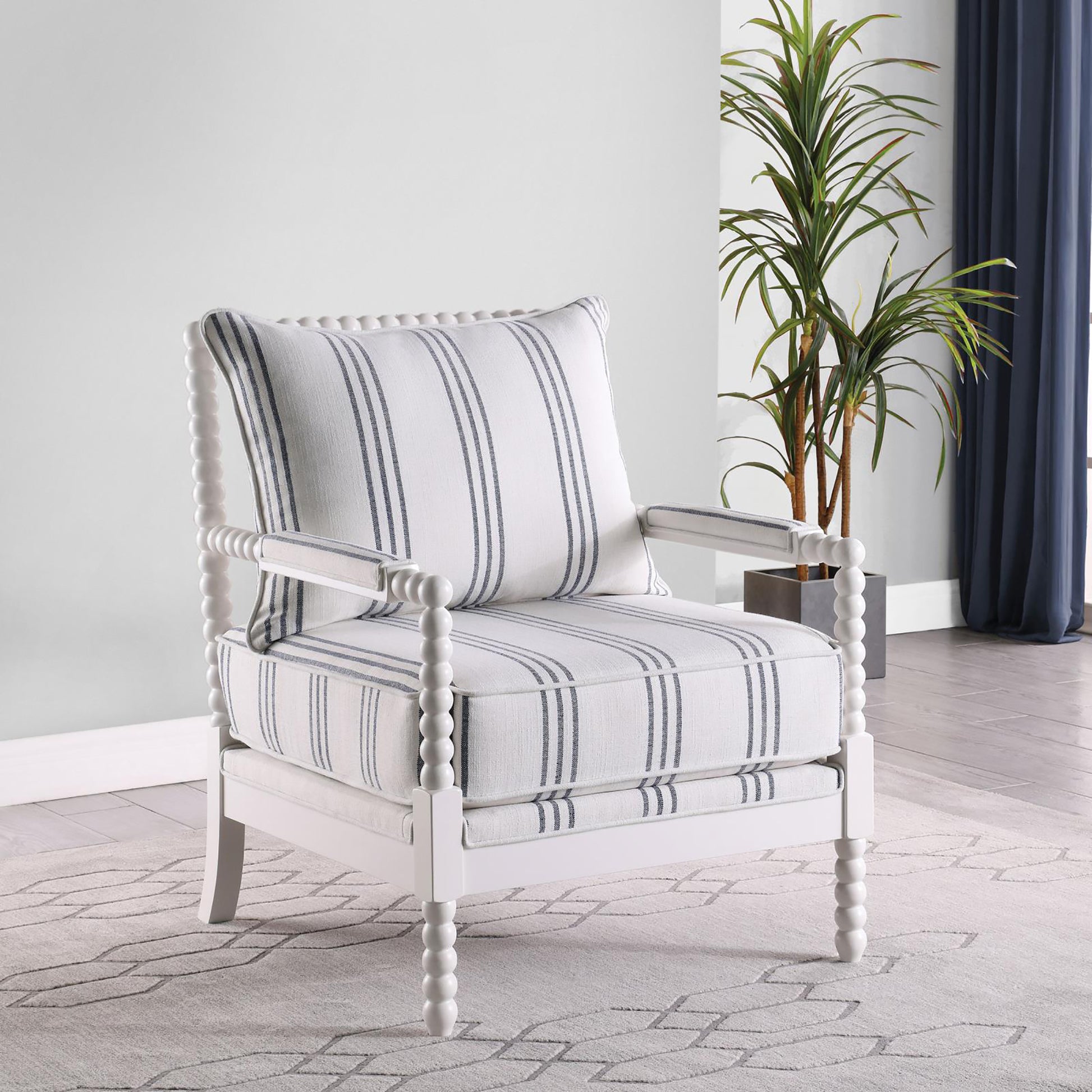 White And Navy Upholstered Stripe Accent Chair White White Primary Liv