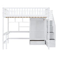 Full Size Loft Bed With Bookshelf,Drawers,Desk,And Wardrobe White Full White Solid Wood