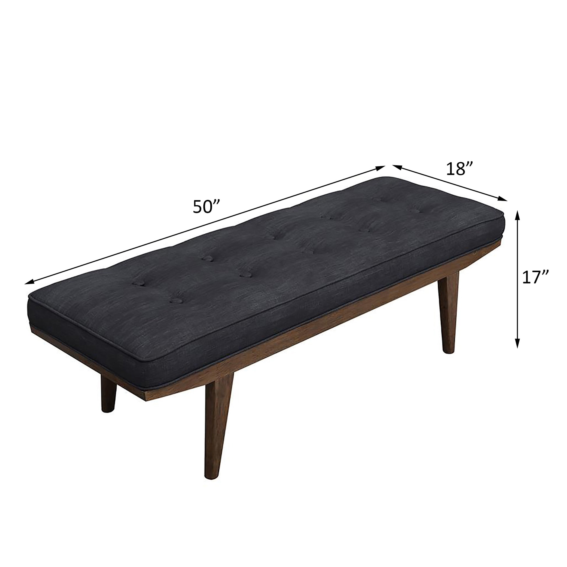 Grey And Oak Tufted Bench Grey Brown Primary Living Space Polyester Rectangular Grey Mid Century Modern Rubberwood Wood Foam Fabric