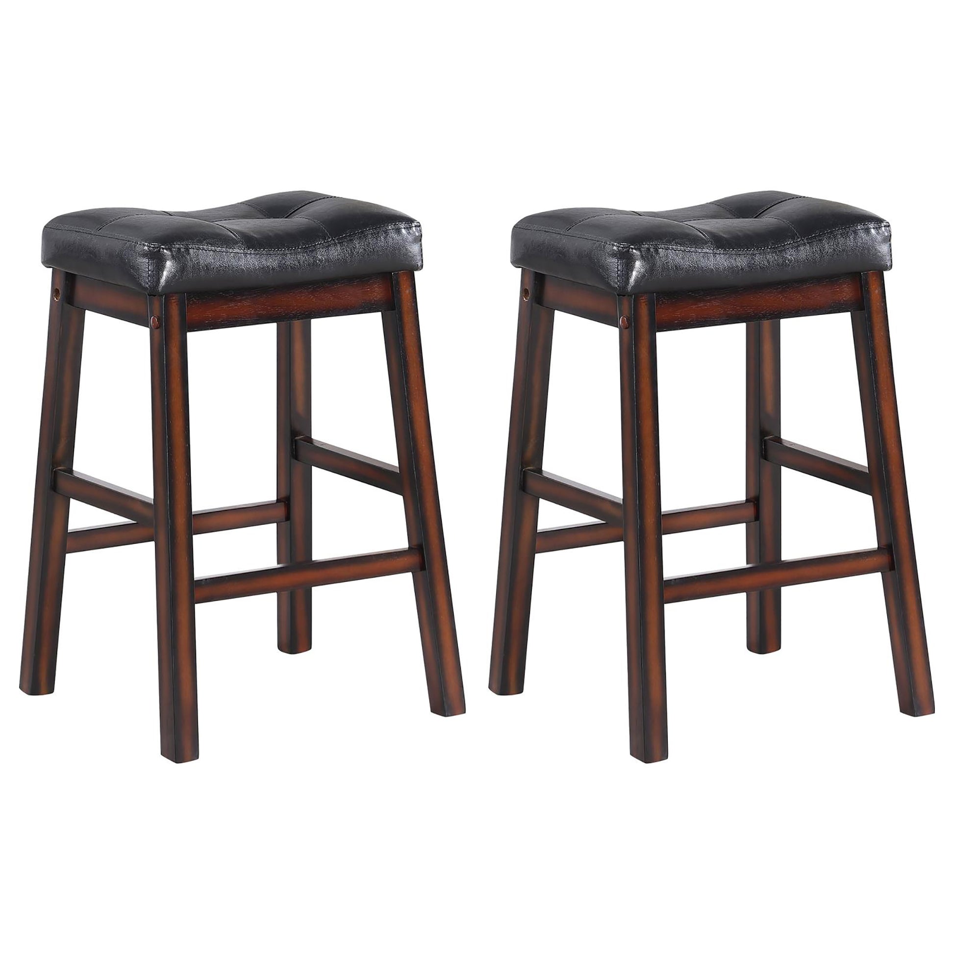 Black And Cappuccino Upholstered Counter Height Stools Set Of 2 Solid Black Brown Dining Room Spot Clean Rectangular Transitional Bar Stools Rubberwood Foam Faux Leather