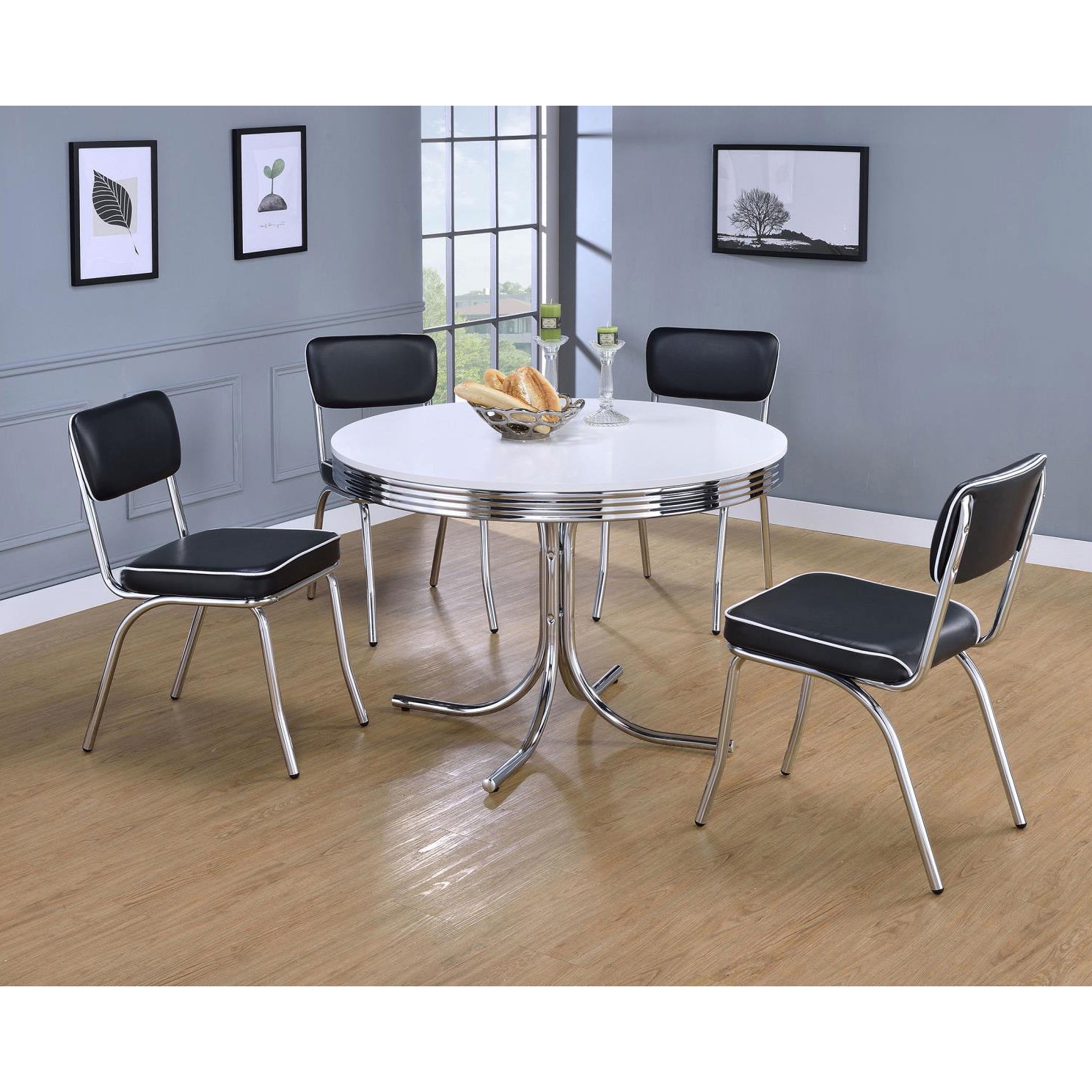 Black And Chrome Upholstered Side Chairs Set Of 2 Solid Black Dining Room Foam Spot Clean Rectangular Contemporary,Modern Side Chair Open Back Foam Faux Leather