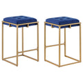 Blue And Gold Square Counter Height Stools Set Of 2 Solid Blue Dining Room Foam Spot Clean Square Contemporary,Modern Bar Stools Foam Velvet