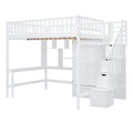 Full Size Loft Bed With Bookshelf,Drawers,Desk,And Wardrobe White Full White Solid Wood