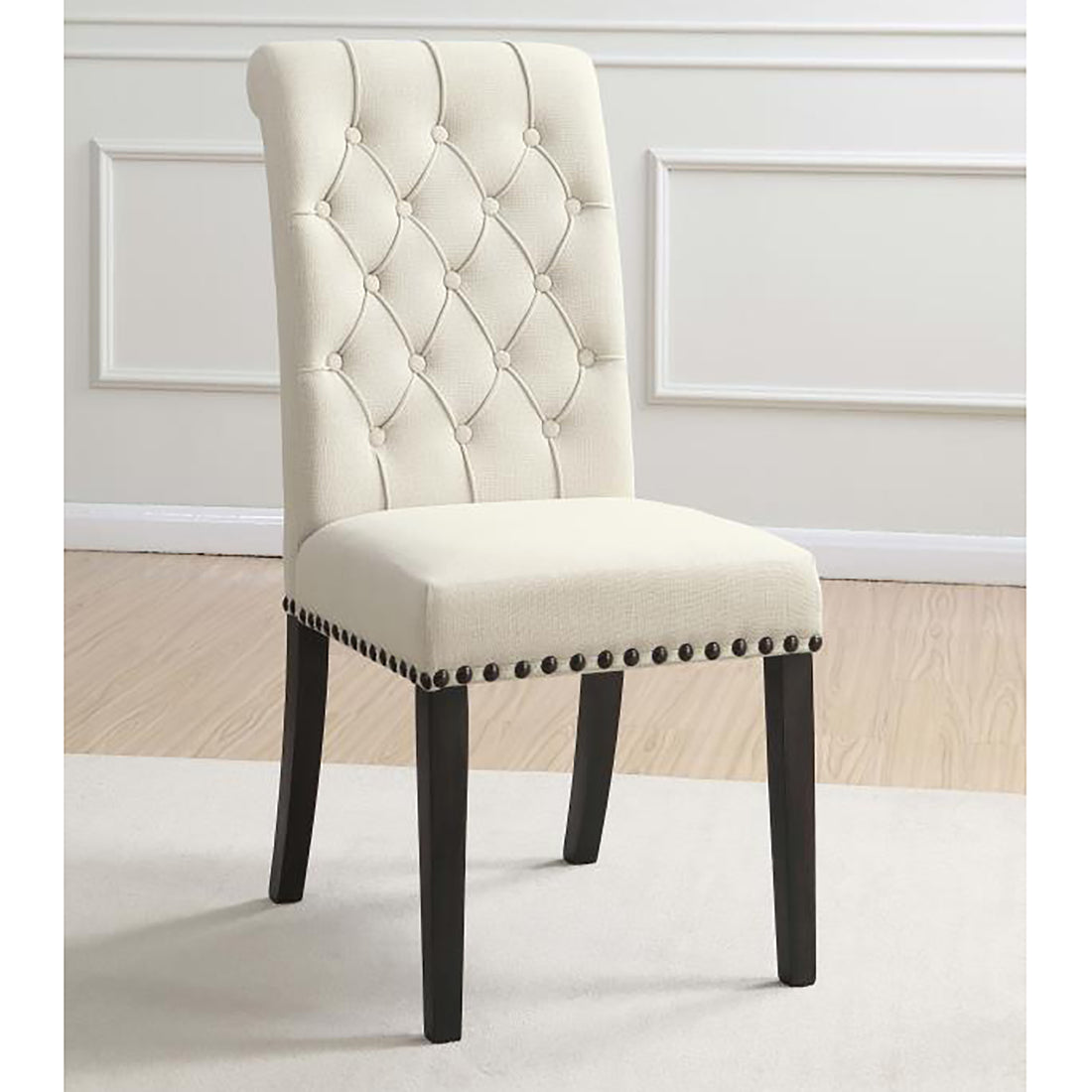 Beige And Smokey Black Tufted Side Chairs Set Of 2 Solid Beige Dining Room Foam Spot Clean Transitional Side Chair Rubberwood Tufted Back Foam Fabric