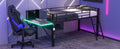 Gaming Mid Loft Bed With Desk, Led, Twin, Black Twin Black Mdf Metal