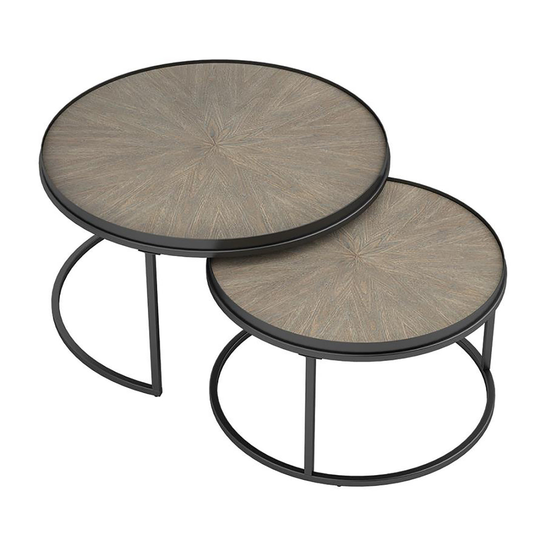 Weathered Elm And Gunmetal Round Nesting Table Gray Gray Primary Living Space Farmhouse,Rustic Round Wood Sled